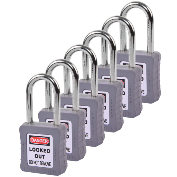 Safety Lockout Padlocks 6 Keyed Alike 38mm Grey