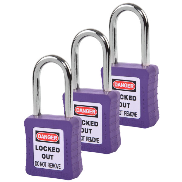 Safety Lockout Padlocks 3 Master Keyed 38mm Violet